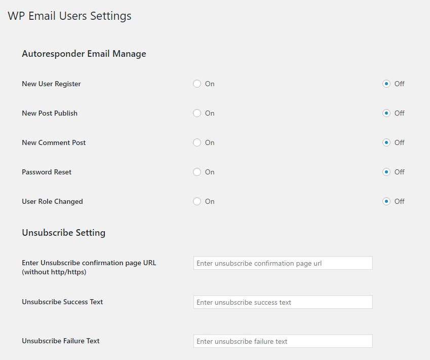 WP Email Users Settings