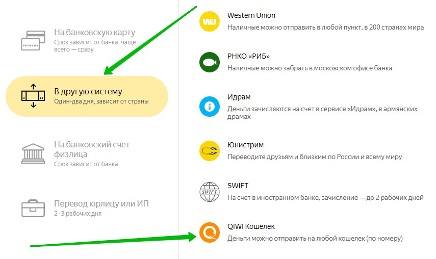 Яндекс деньги киви перевод