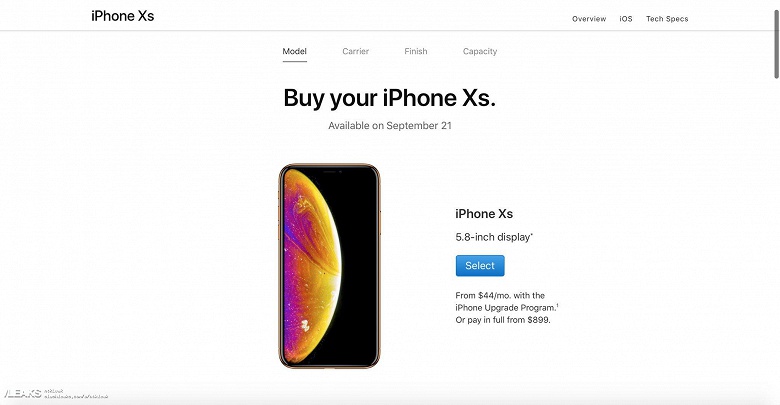 iPhone Xs засветился на официальном сайте Apple с ценой и датой начала продаж