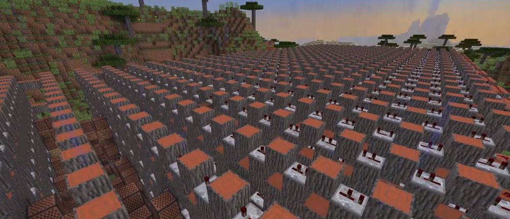 Геймер построил в Minecraft огромный массив из музыкальных блоков, играющий известную песню