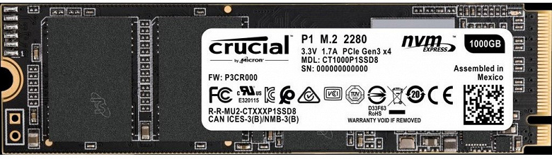 Crucial P1 — первый SSD типоразмера M.2 с поддержкой NVMe, в котором используется память QLC NAND
