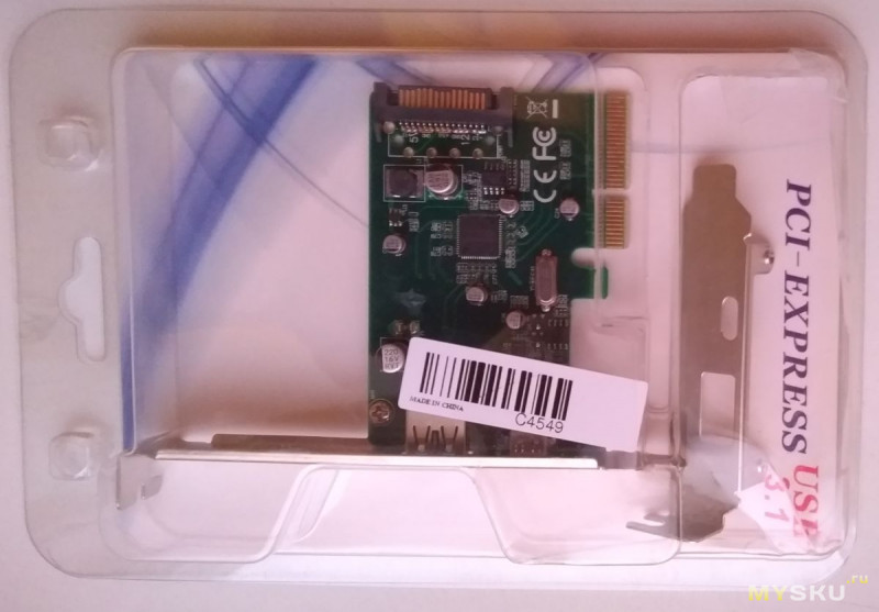 Контроллер PCI-E x4 в USB3.1 с портами Type A Type C на ASMedia ASM1142, 10Gbps