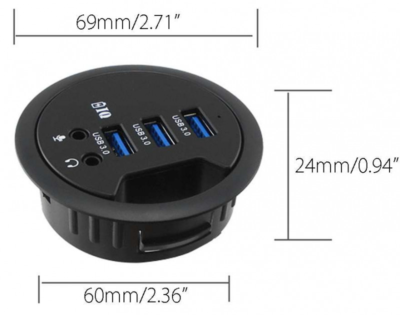 S Skyee XDUH-331A - встраиваемый в стол USB 3.0 хаб с внешним блоком питания и аудио разъёмами