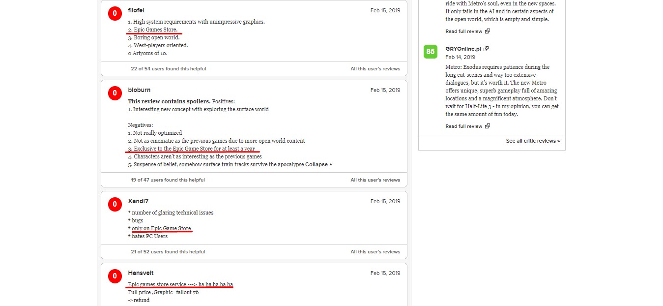 Игроки обвалили рейтинг Метро: Исход на Metacritic из-за релиза в Epic Store