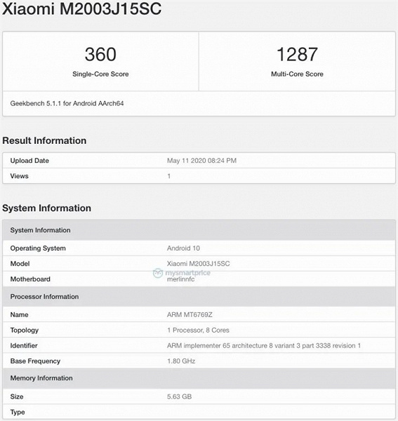  Redmi 10X все ближе к выпуску. Смартфон засветился в бенчмарке с 6 ГБ оперативной памяти