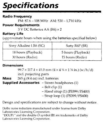 Кассетный плеер Sony Sports Walkman WM-FS399