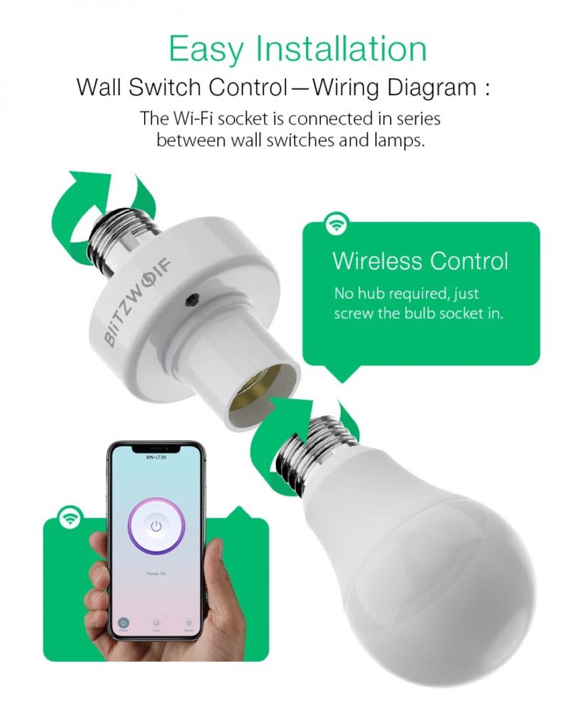 WiFi переходник-патрон BlitzWolf BW-LT30 за $9.99