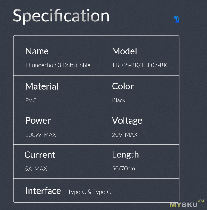 Кабель ORICO Thunderbolt 3 (USB TypeC 40 Гбит/с, 8K HD 5A 100 Вт) за 18.97$