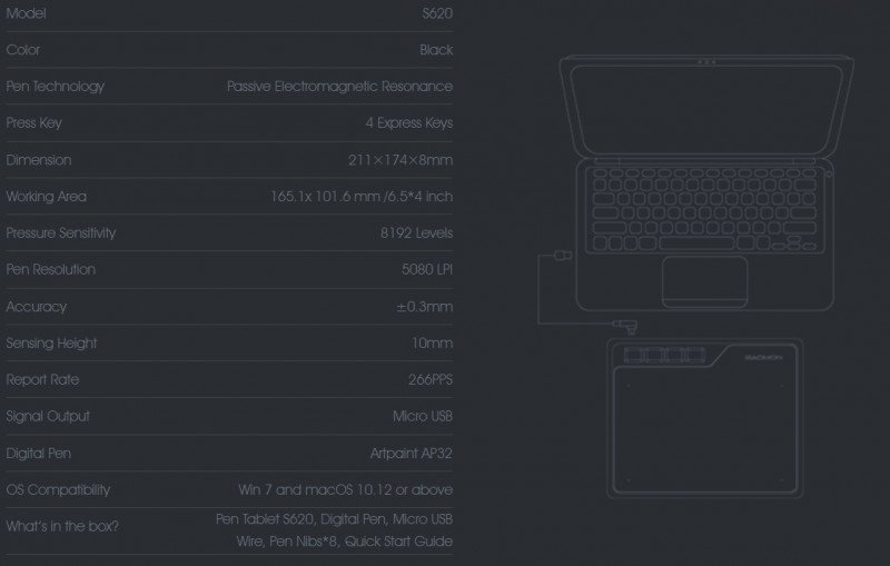 Компактный графический планшет Gaomon S620 (6.5х4") с поддержкой Android. Опыт использования и пример работы.