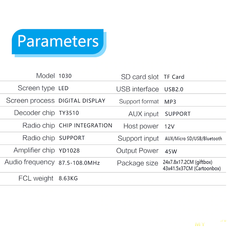 1Din автомагнитола с BT, FM радио, USB, microSD, AUX за 11.26$