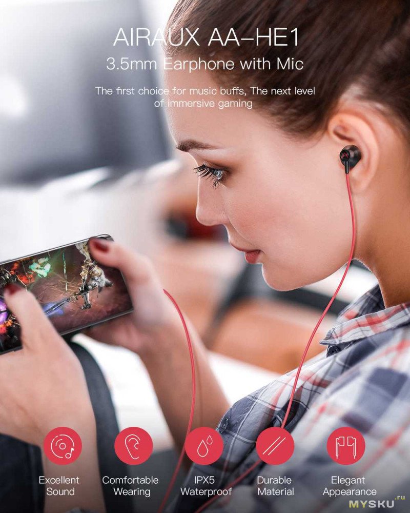 Пара проводных наушников AIRAUX AA-HE1 за 7.07$