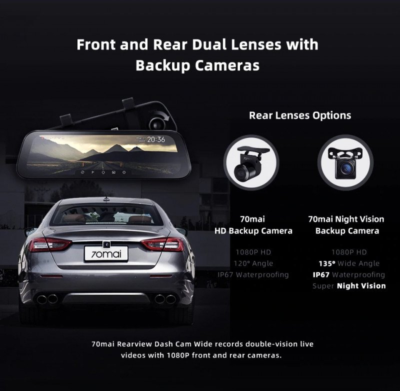 Видеорегистратор-зеркало заднего вида 70MAI за $54.59