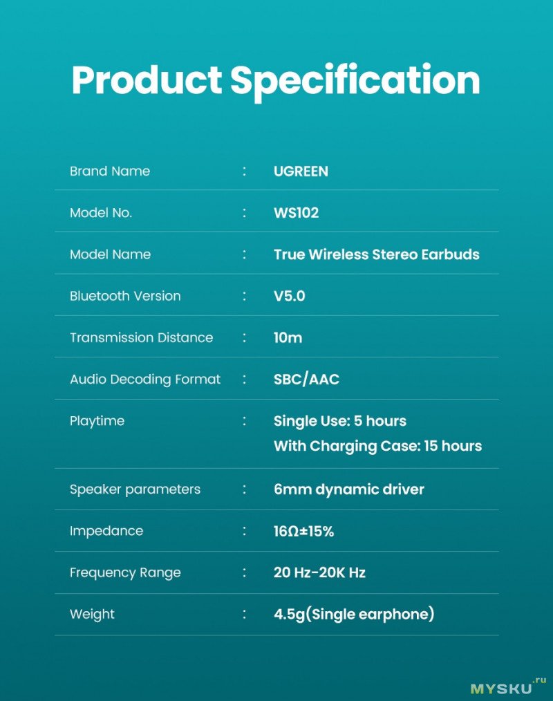 TWS наушники Ugreen WS102 (80636)