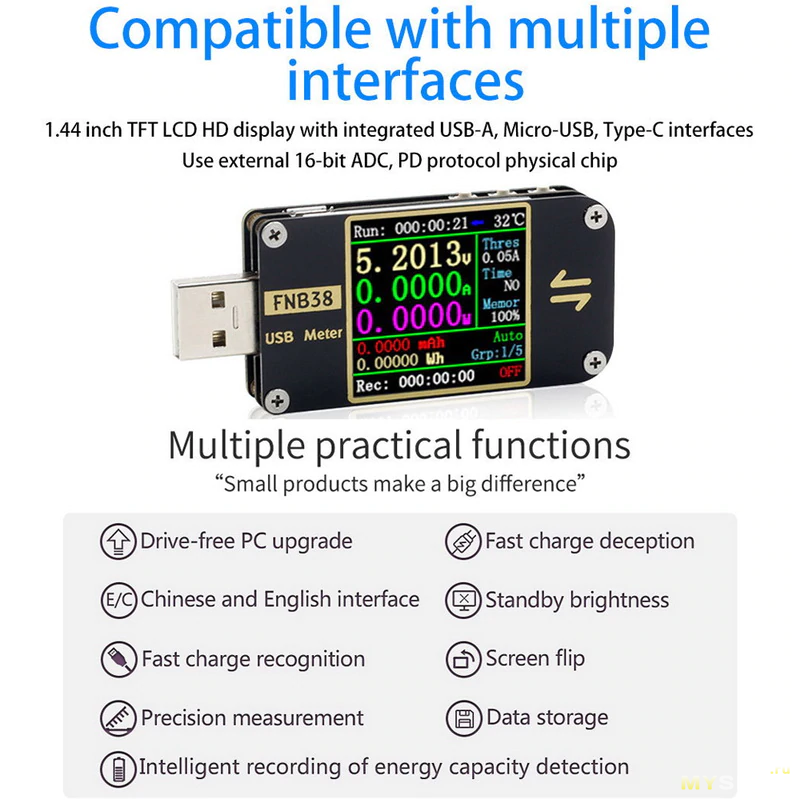 Продвинутый USB-тестер Fnirsi FNB38 с полноценным триггером - 13.65$