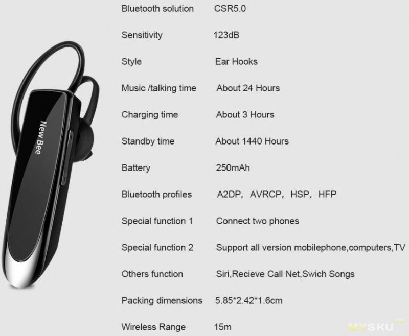 Bluetooth 5.0 гарнитура New Bee LC-B41 с автономностью работы до 24 часов
